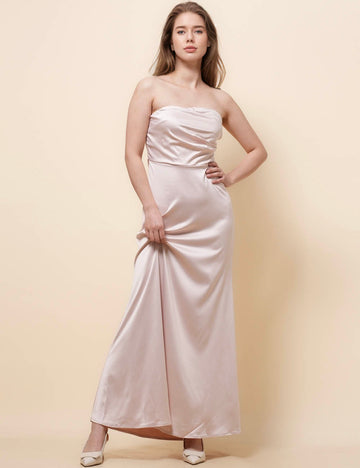 Ladies Off-Shoulder Satin Maxi Dress SKD51081