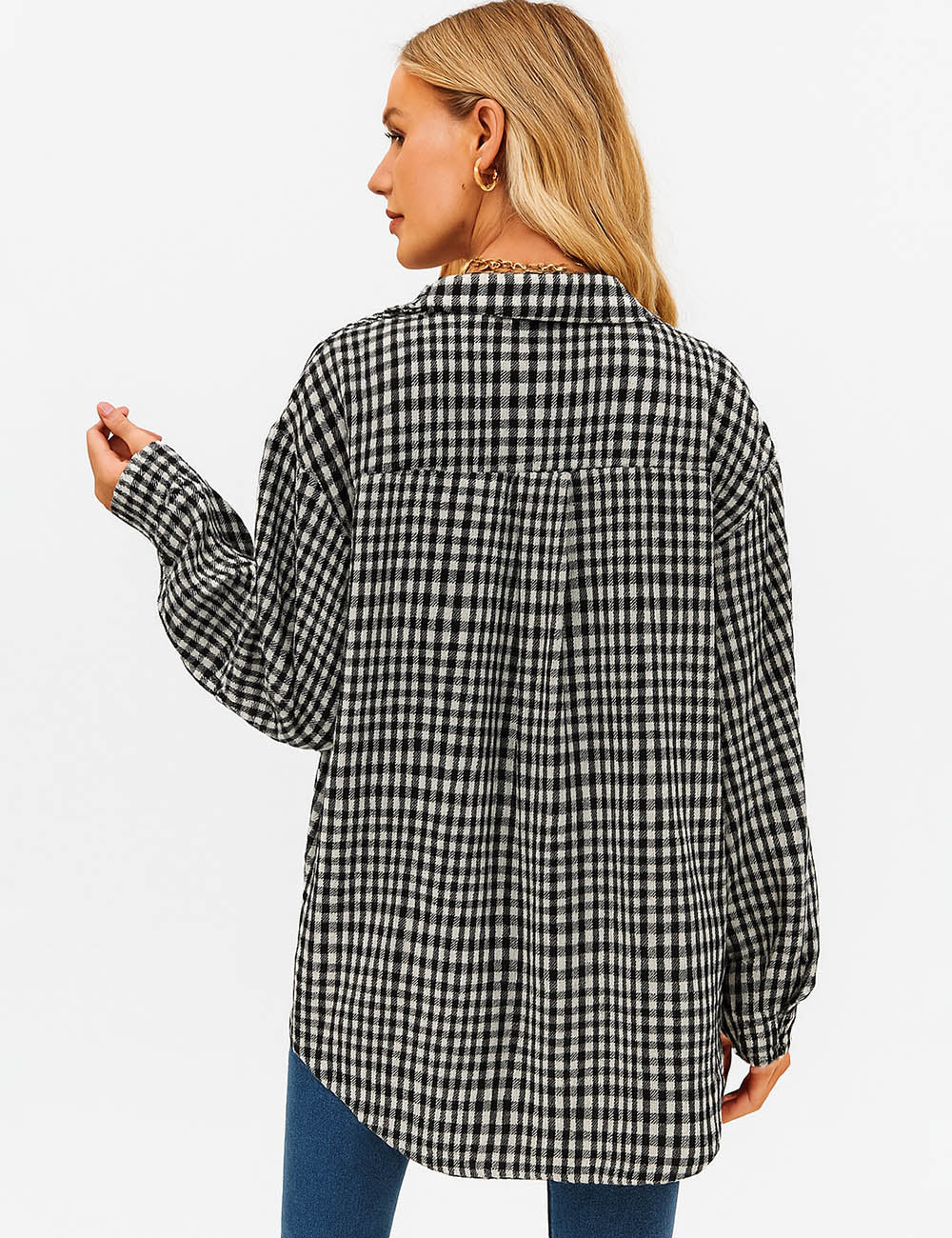 Ladies Brushed Flannel Plaid Button Down Shirt Jacket