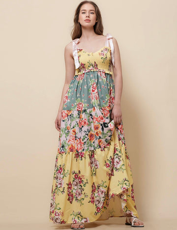 Ladies Strape Tie Shoulder Floral Print Maxi Dress SKD50568