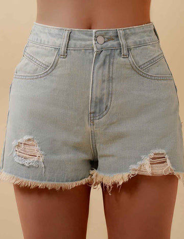 Ladies Distressed Button Closure Denim Shorts SKS5VA38