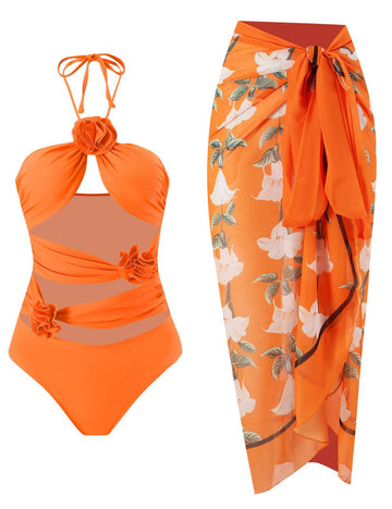 Rose Halter Floral Swimwear with Salong SKSW40160