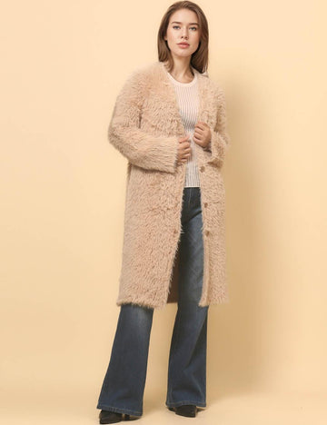 Ladies Soft Faux Mink V-Neck Botton Cardigan SKT4812