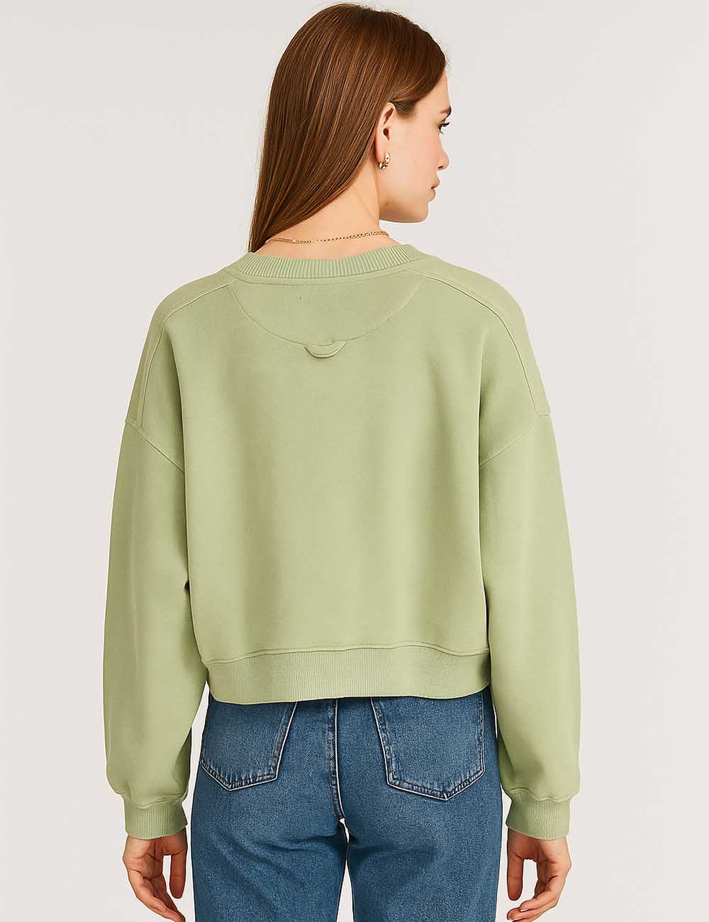 Ladies Solid Color Velvet Cropped Pullover Sweatshirt SKT523