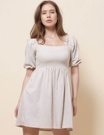 Ladies Square Neck Puff Sleeves Mini Dress SKD51194