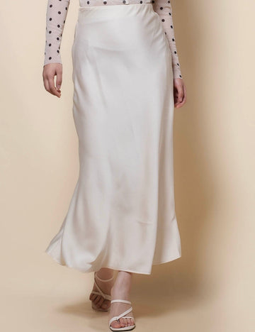 Ladies Satin Elastic Wait Pearlescent Midi Skirt SKS50453