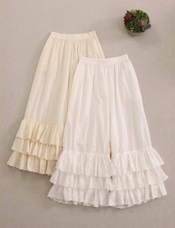 Ladies Solid Color Elastic Waist Pull -On Tiered Ruffle Pants
