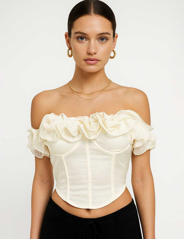 Ladies Ruffled Tube Top Curved Hem Strapless Sleeveless Corset
