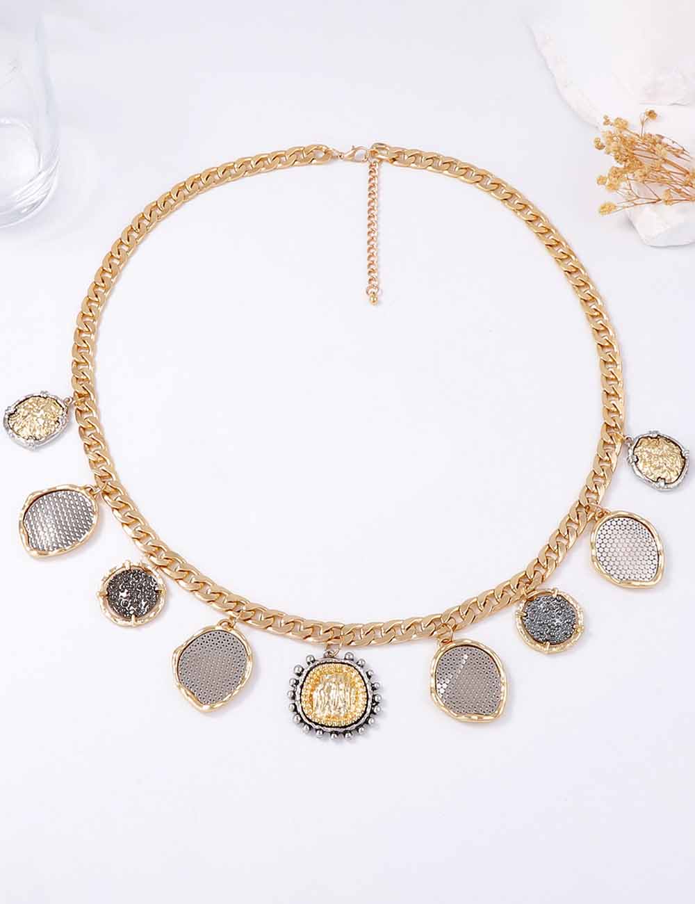 Ladies Chic Geometric Badge Coin Pendant Necklace