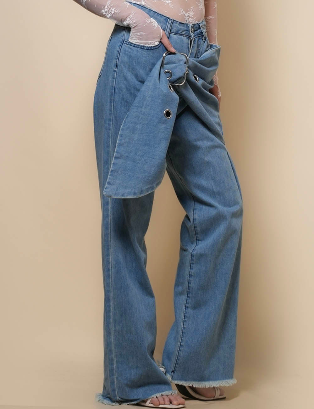 Ladies Mid Waist Straight Leg Denim Pants SKP50039