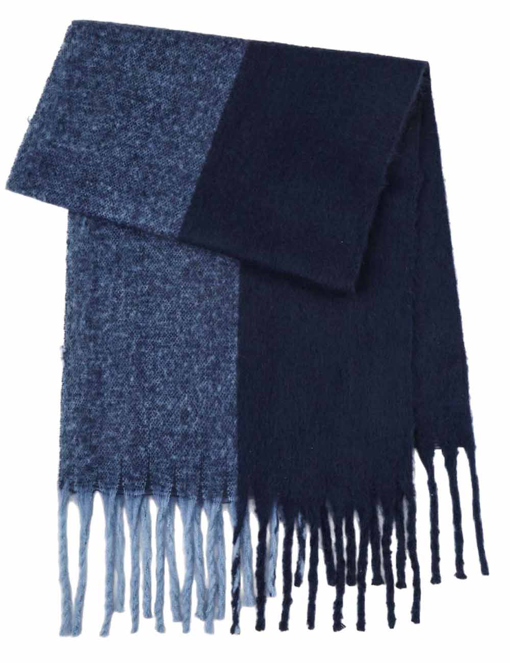 Ladies Color Block Boucle yarn thick Fringe Knit Scarf