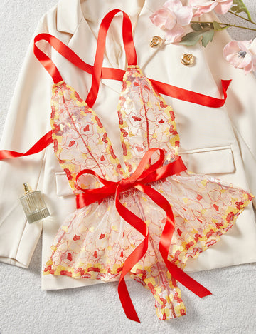 Ladies Heart Embroidery see Through Teddy SKLG4153
