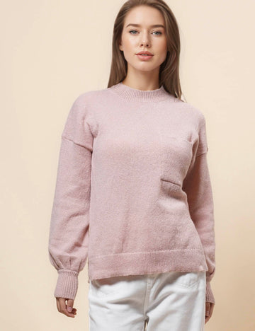 Ladies Solid Color Pockets Pullover Sweater SKT41012