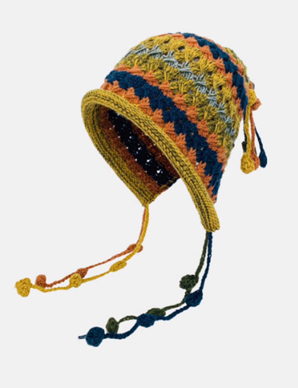 Ladies Multi Color Yarn Pom-Pom Knit Hat