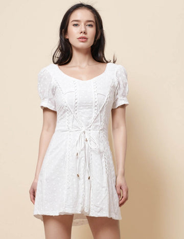 Ladies Square Neck Puff Sleeves Mini Dress SKD51268