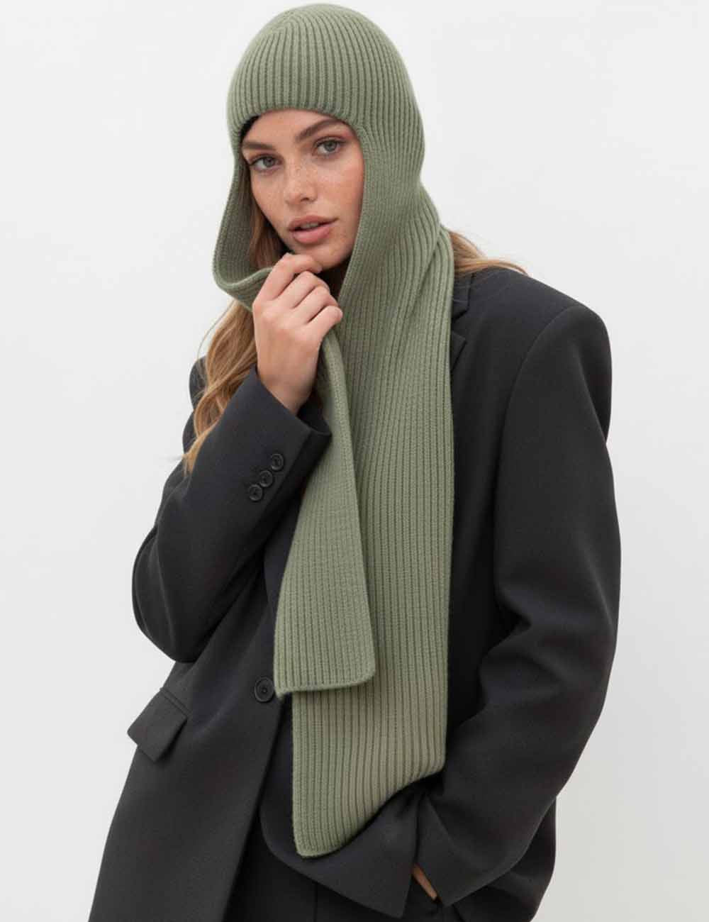 Ladies Solid Color Hooded Knit Scarf