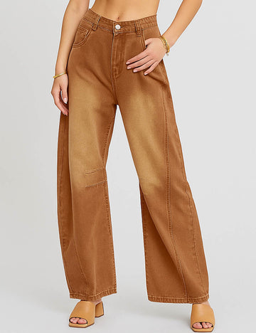 Relaxed Mid Rise Barrel Denim Pants SKP522