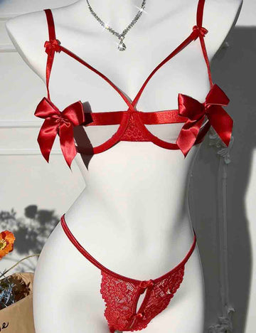 Ladies Open Cup T-String Spicy 2PCS Lingerie Set 8HF4190