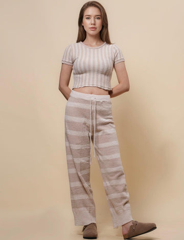 Ladies Striped Crop Top and Pants Sets SKST476