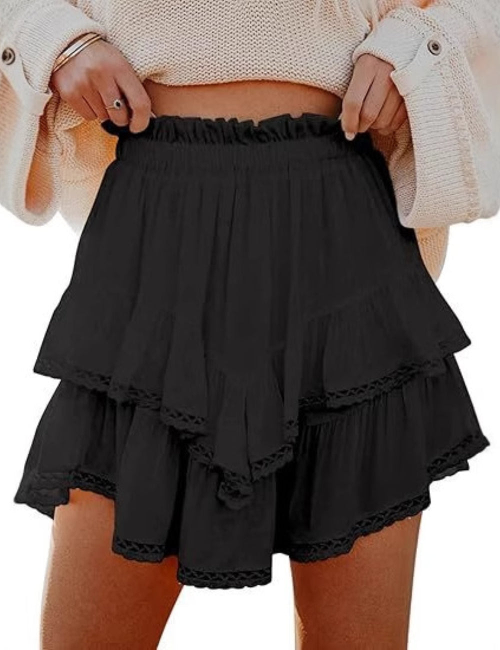 Ladies Solid Color Ruffle Mini Skirt SKS41175
