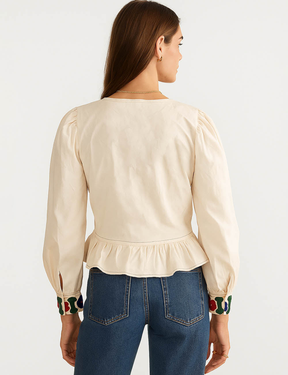 Ladies Colorful Floral Pattern Tie Front Ruffle Hem Top