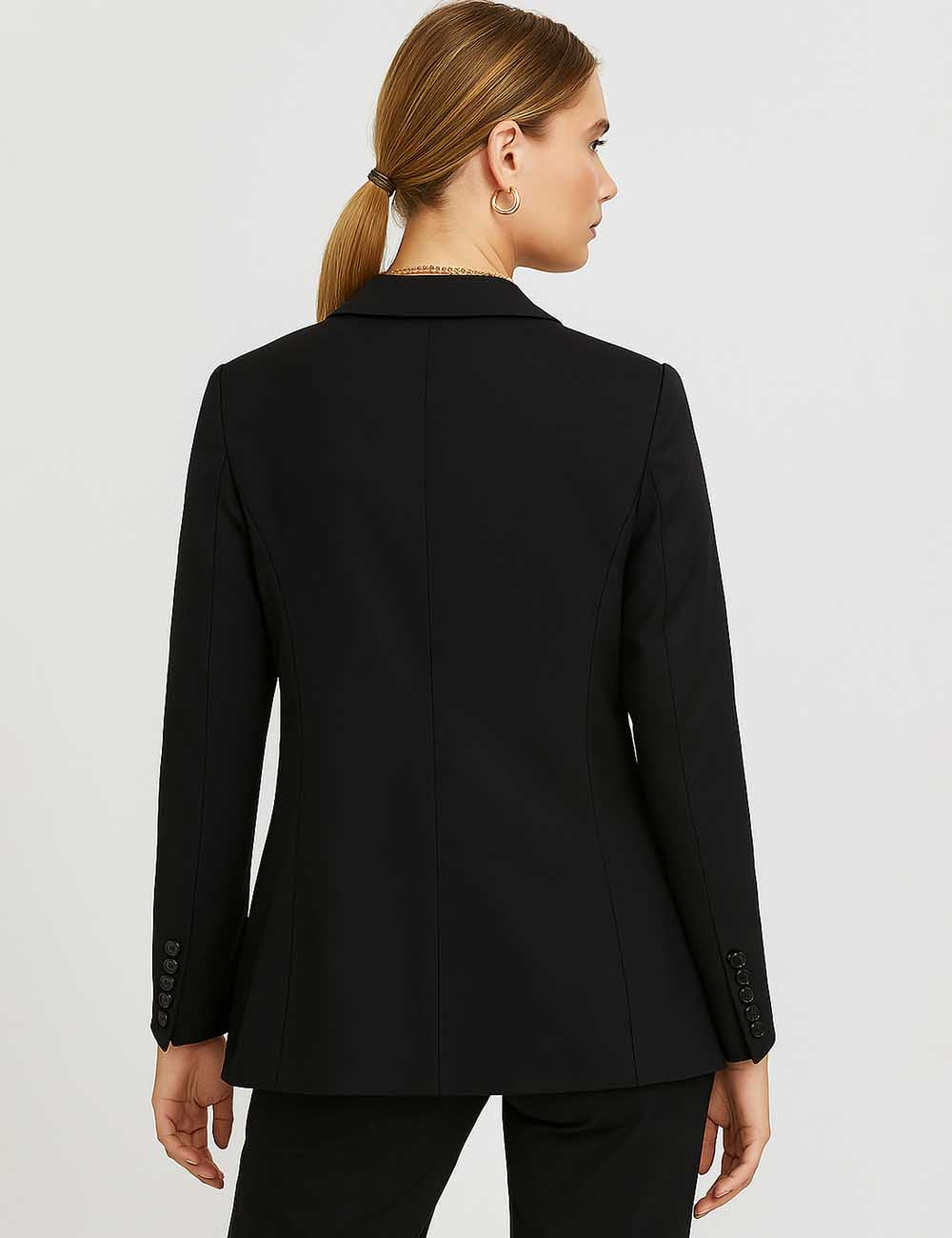 Ladies Rhinestone Peak Lapel Flap Pockets Blazer