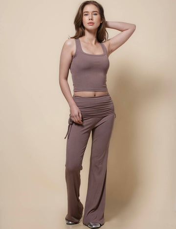 Ladies U-Neck Top Pants 2PCS Lounge Set SKST41223