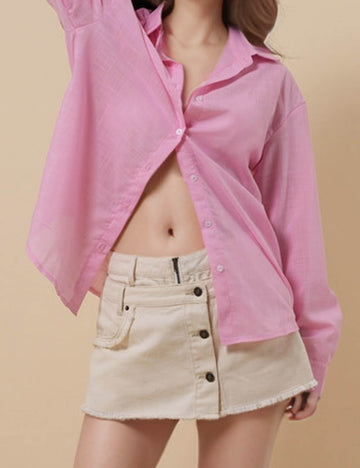 Ladies Basic Solid Color Button Down Shirt 8SKT51158
