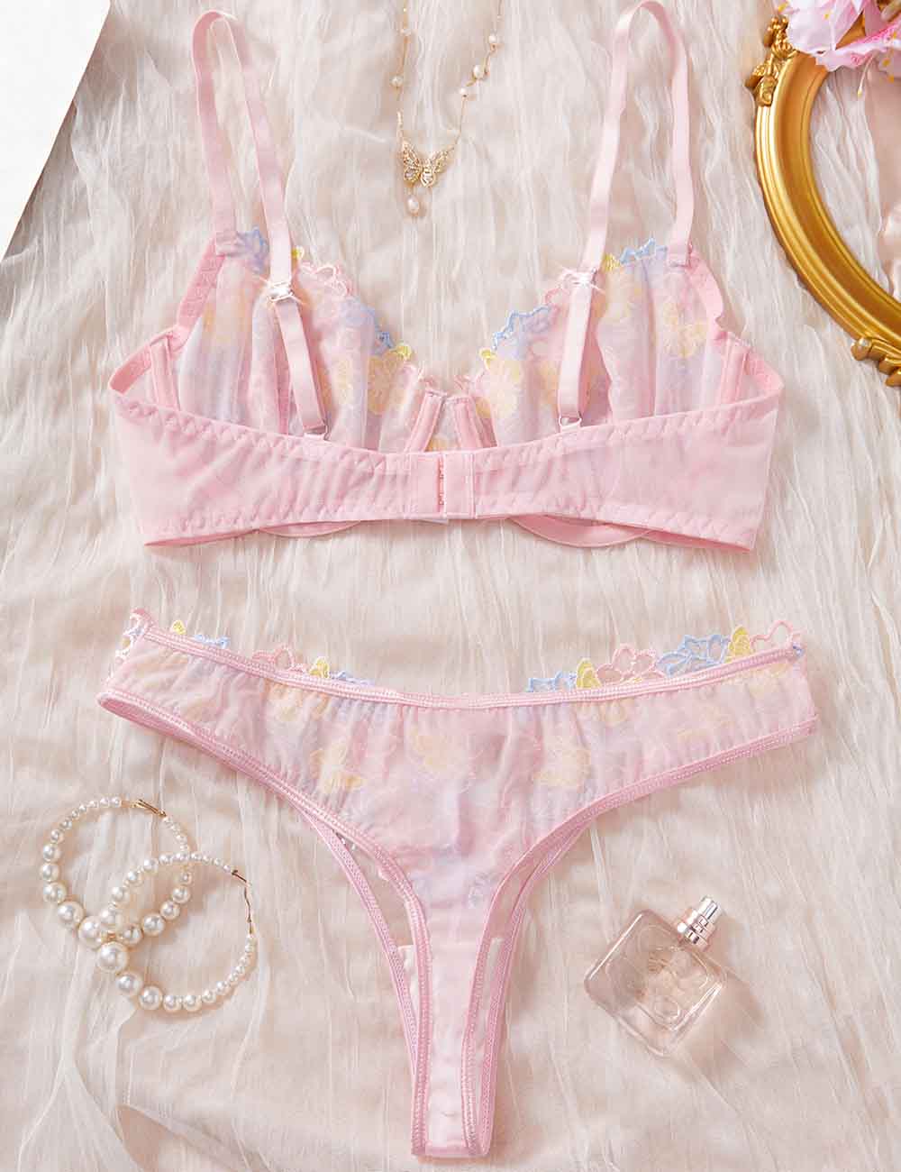 Ladies Sexy Butterfly Floral Embroidery Lingerie Set