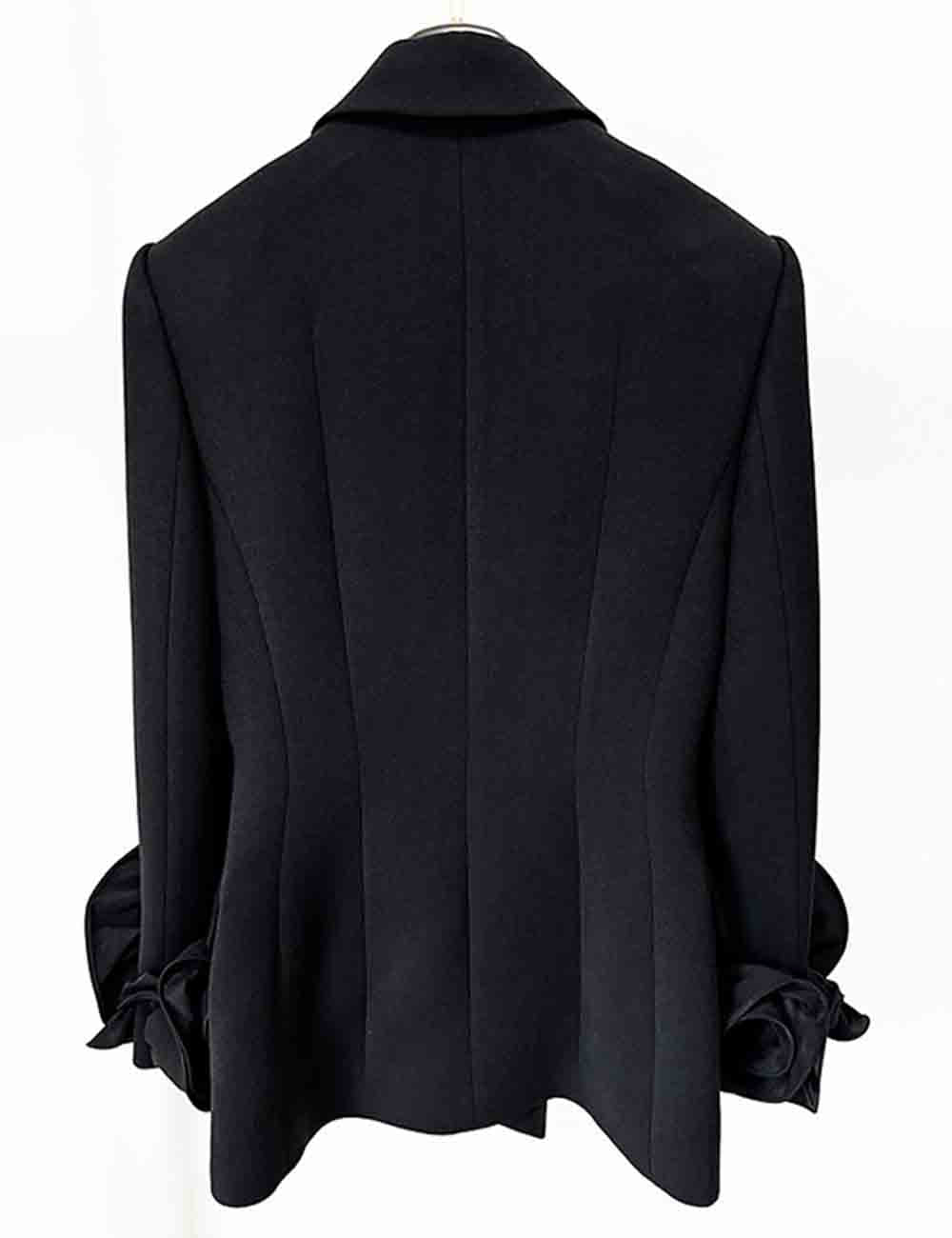 Ladies 3D Flower Double-Breast Black Long Blazer 8SKBZ5VH14