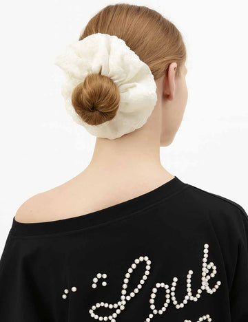 Ladies Sweet Double Layered Floral Embroidery Fabric Scrunchie