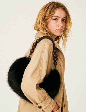 Ladies Fuzzy Faux Fur Plush Beaded Crescent Handing Bag