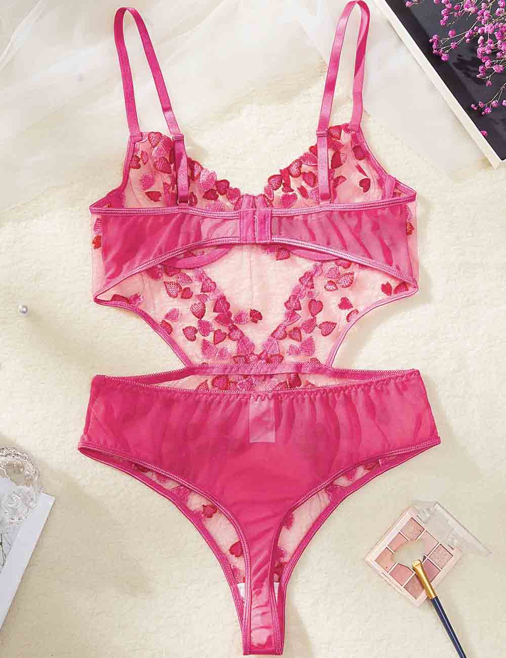 Ladies Heart Embroidery See Through Teddy 8HF4305