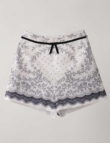 Ladies Multicolor Bowknot Floral Print Pocket Wide Leg Shorts