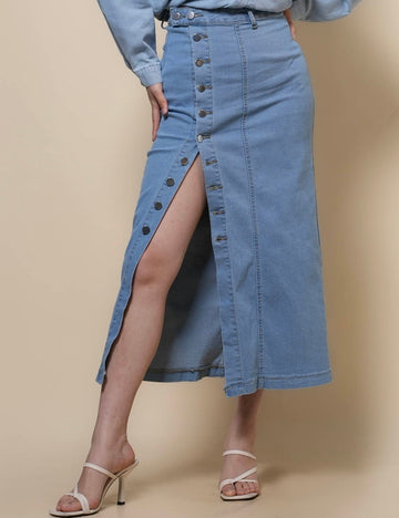 Ladies Botton High Waist Split Denim Skirt SKS50106