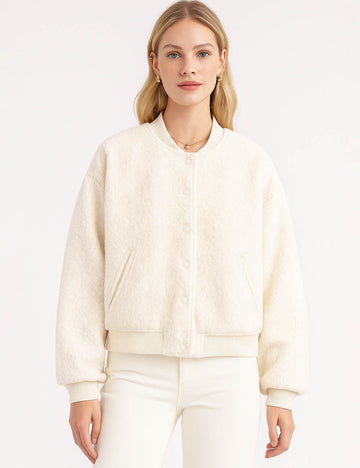 Ladies Lambswool Fleece Baseball Collar Long Sleeves Jacket