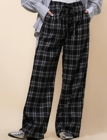 Ladies Elastic Waist Plaid Stright Leg Pants SKP41132
