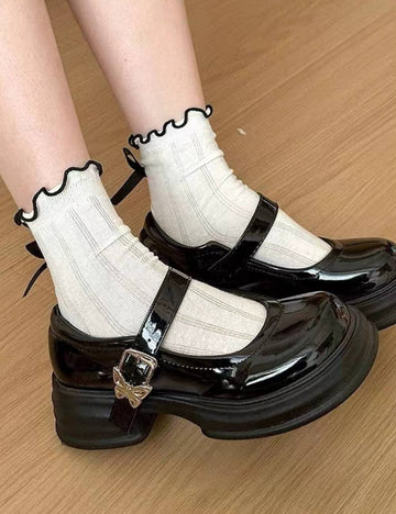 Ladies Bowknot Color Block Knit Socks SKAS50018