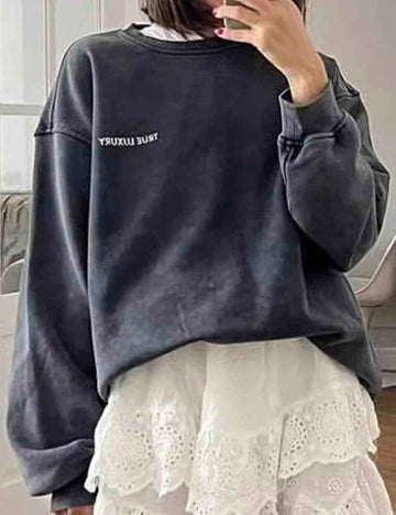 Ladies Washed Letter Print Long Sleeves Sweatshirt