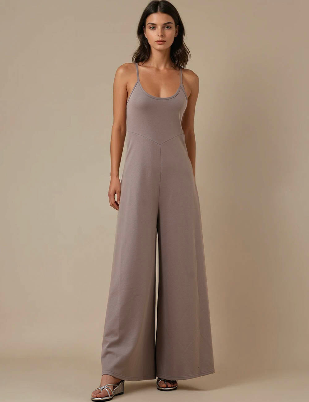Ladies Solid Color String Shoulder Overall SKJ5M14