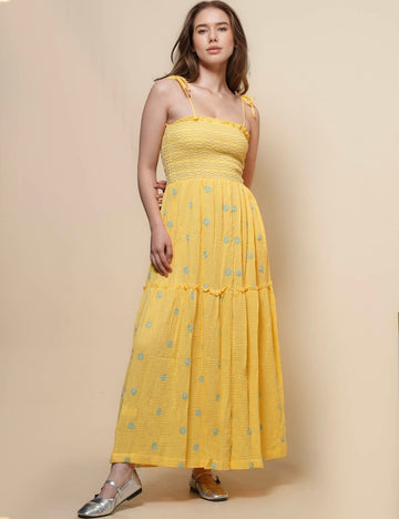 Ladies Daisy Embroidery Back Open Midi Dress SKD50263