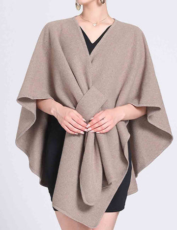 Ladies Solid Color Short Sleeves Knit Shawl Cape