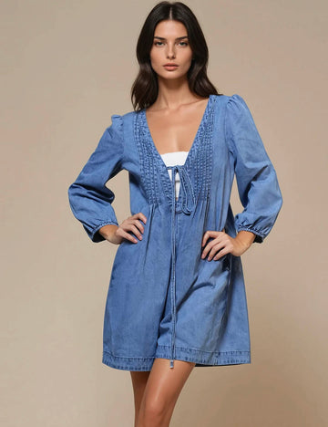 Ladies V-Neck Long Sleeves Denim Romper SKJ50041