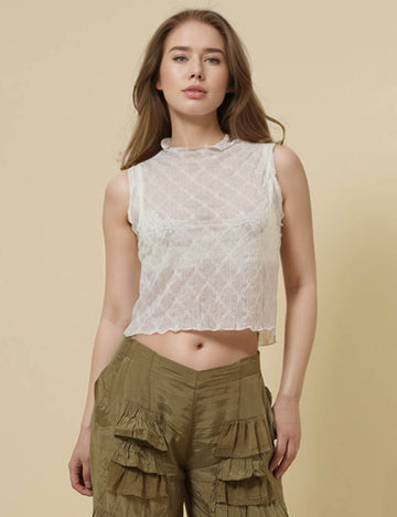 Ladies Turtle Neck Sleeveless See Through Layring Top SKT41342