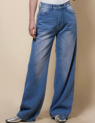 Ladies Stright Leg Pockets Denim Pants SKP41109