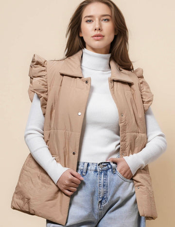 Ladies Ruffle Shoulder Puff Sleeveless Coat SKT41149