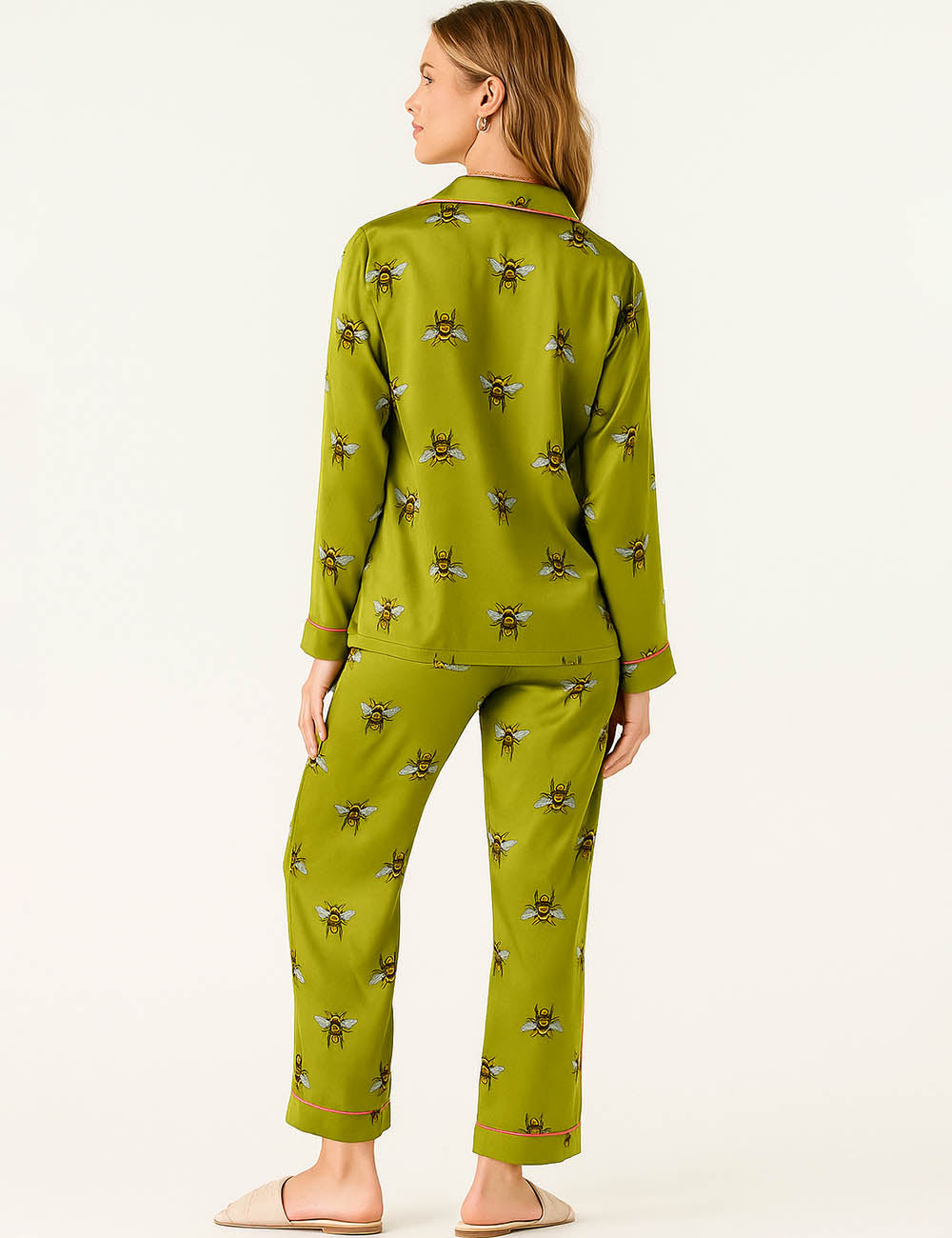 Ladies Bee Print Stain Lounge Set Button Down Shirt & Pants Set
