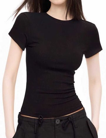 Ladies Basic Solid Color Short Sleeves T-Shirt