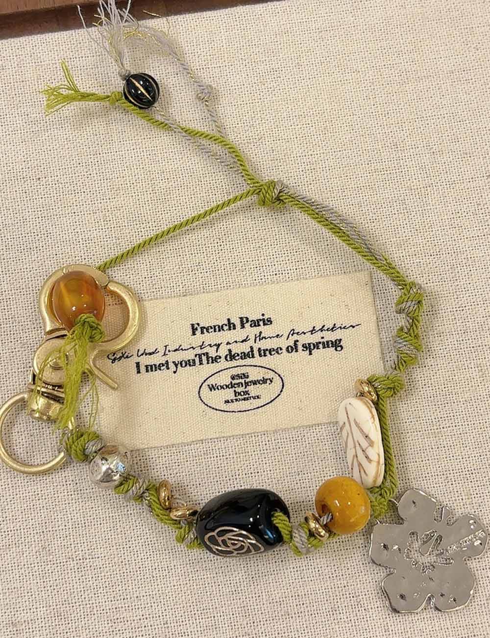 Ladies Woven Rope Bead & Flower Pendant Bracelet