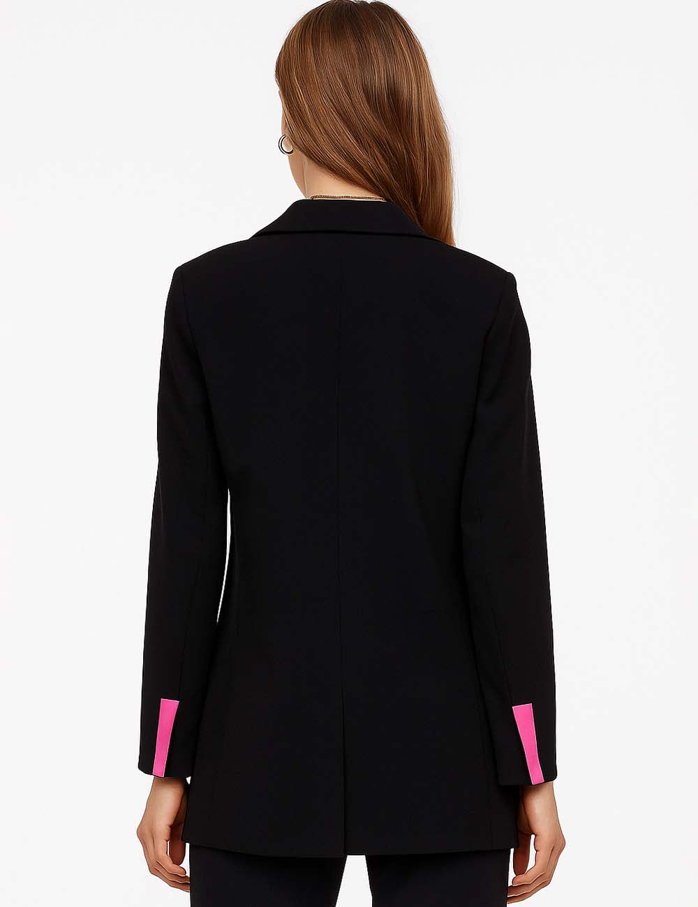 Ladies Solid Color Satin Bowknots Double-Breast Long Blazer