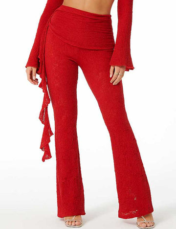 Ladies Solid Color Irregular Hem Casual Pants